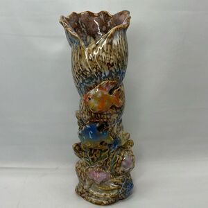 Beautiful Rainbow Seashell and Fish Signed Vase